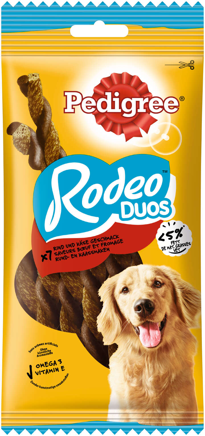 Pedigree Hundeleckerlis RODEO Duos mit Rind und Käse Geschmack